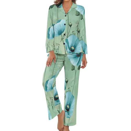 Pyjama grande taille pour femme ensemble de vêtements d'intérieur vintage fleurs de pavot