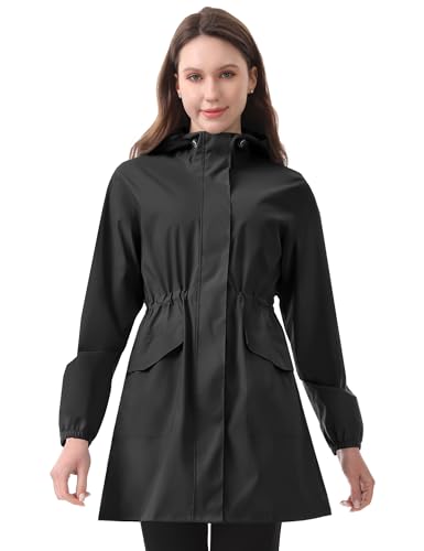 iCreek Women's Black Rain Jacket - Lightweight, Waterproof, Packable for Hiking and Outdoor Adventures (Medium)