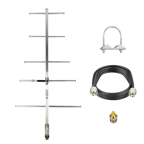 GMRS/UHF Base Station Antenna - 400-470MHz 5-Element Yagi with 9dBi Gain for Ham Radio Repeater, 32ft Coaxial Cable (SL16/SMA Female)​ Outdoor Long Range 70cm Antenna