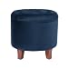 HomePop Velvet Button Tufted Round Storage Ottoman with Removable Lid, Navy