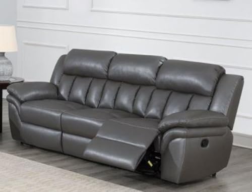 Image of Torque - Jerry 3 Seater Leatherette Manual Recliner | Recliner Sofa /Chair for Living Room, Bedroom, Office (Grey) | 1 Year Warranty