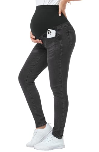 Image of PACBREEZE Women's Maternity Jeans Over Belly Skinny Stretchy Denim Pants Comfy Slim Pregnancy Pants