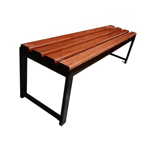 Image of BRISHI 3 Seater Cast Iron FRP Garden Bench for Indoor & Outdoor Park /Patio /Living Room /Terrace /Balcony (Black /Wooden Texture)