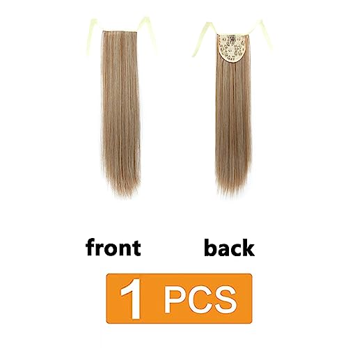 prinfantasy Ponytail Extension Wrap Around One Piece Straight Pony Tial Hair Extensions Synthetic Clip on Hairpiece Extension for Girl Lady Women Ombre Light Brown Mix,GBMW048 - Image 2