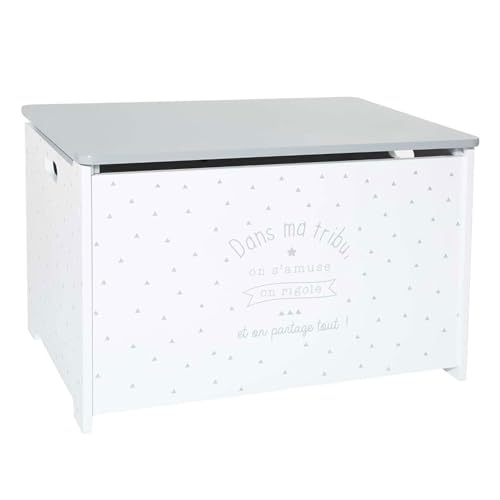 Baúl infantil para juguetes en color blanco y gris 58 x 37,5 x 38cm