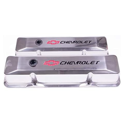 ProForm Valve Cover, Die-Cast, Tall, Baffled, Breather Hole, Recessed Chevrolet Bowtie Logo, Aluminum, Polished, Small Block Chevy, Pair (141-108) Cover