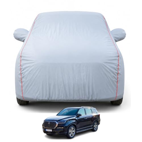 Image of Premium Car Cover for Mahindra Rexton Model | Waterproof, UV & Dust Protection | Mirror & Antenna Pocket | Triple Stitched, Soft Inner Lining, Belt & Buckle (Dark Grey)