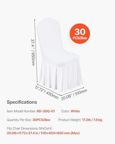 Image of VEVOR Chair Covers, Polyester Spandex Chair Cover, Stretch Slipcovers for Wedding Party Dining Banquet Flat-Front Chair Covers (White-d, 30PCS)