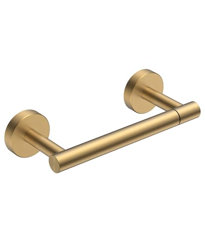 FORIOUS Toilet Paper Holder Wall Mount, Stainless Steel Rustproof Double Post Pivoting Tissue Roll Holder for Bathroom, Commercial Toilet Paper Dispenser, Brushed Gold