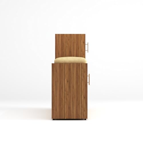 Image of DesignFit 8 Shelves Engineered Wood Shoe Rack with Cushion Seat | L-Shape Shoe Storage Cabinet Organizer for Hallway and Bedroom - 142X36X90 cm (Walnut Finish)