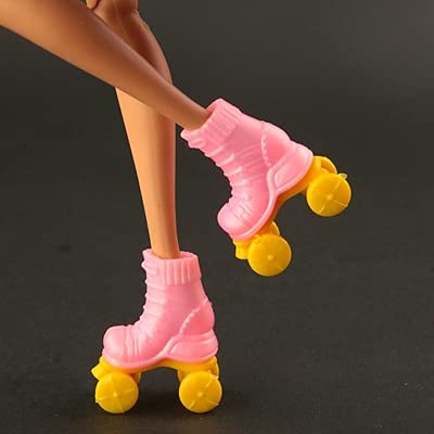 5 Pair/lot Pink Roller Skates Shoes for Barbie Doll Fashion Short Boots/153