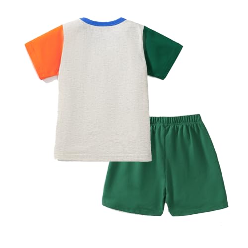 Image of HILEELANG Toddler Boy Summer Short Clothes Sets Cotton Crewneck Tees Shorts Pocket Adjustable Knite Shorts Playwear Sets