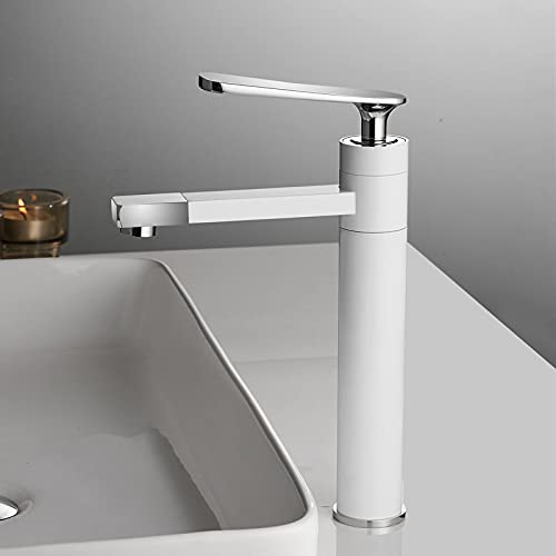 Robinet de lavabo avec bec pivotant et mitigeur laiton blanc