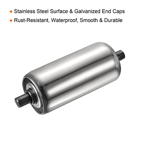 PATIKIL Conveyor Roller 2" Diameter 4" Length, 2 Pack Stainless Steel Gravity Transmission Replacement Part Galvanized End, Silver
