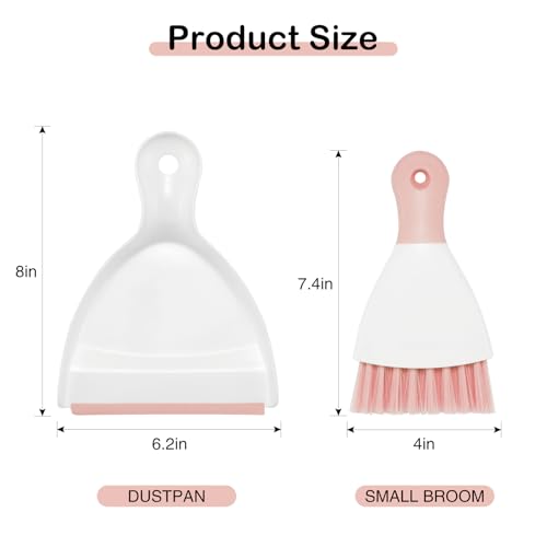 Image of NACENA Mini Dustpan and Brush Set 2 Pack, Small Broom and Dustpan Set Dust Pan and Mini Hand Broom Dustpan and Broom Combo Compact for Home Table Keyboards Sofa Kitchen, Pink