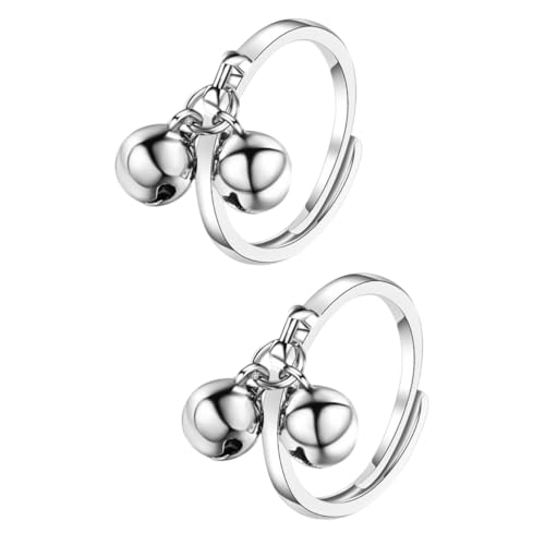 WHZHDMA Double Finger Cute Adjustable Bell Open Ring Copper
