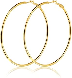 MANVEN Big Hoop Earrings 60mm Sterling Silver 18k Gold Plated Polished Round Hoops Earrings Jewellery for Women Girls, Gift Box Packaging