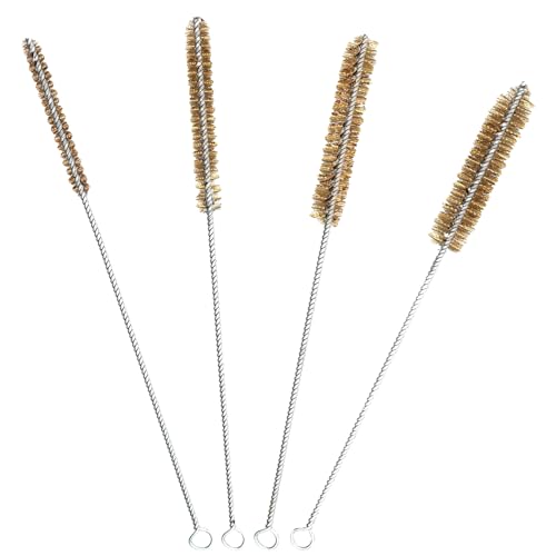 Juego de 4 cepillos de limpieza de tubos de latón, alambre de latón, 6-12 mm, juego de cepillos de alambre de latón, cepillos de limpieza con mango largo para tubos cilíndricos (6/8/10/12 mm)