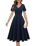 Bridesmay Cocktail Dress with Sleeves,Midi Length Casual Work Dress,Modest Wedding Guest Dress Plus Size Navy 3XL