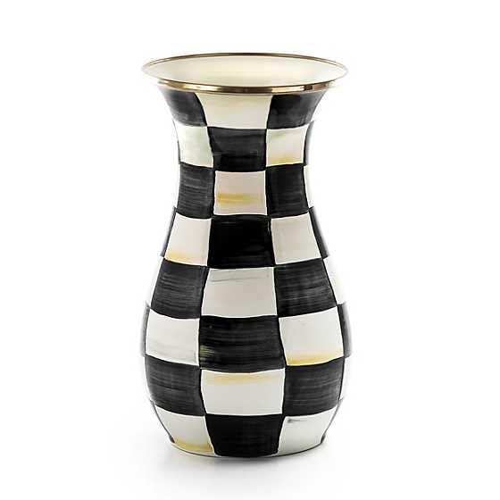MACKENZIE-CHILDS Tall Enamel Vase Unique Flower Vase Decorative Table Decor for Living Room Black-and-White Courtly Check