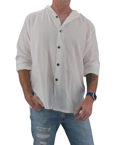 Men's Hoodie Button Down Hippie Shirts Beach 100% Soft Cotton Top Yoga Shirt2