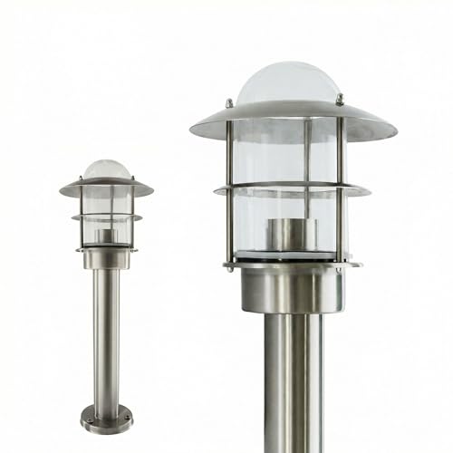 max K O M F O R T Außenstandleuchte Edelstahl & Echtglas – E27 Wegeleuchte für Garten & Einfahrt – Wetterfeste Pollerleuchte 50cm, Rostfrei, IP44 Gartenlampe Silber 251-500