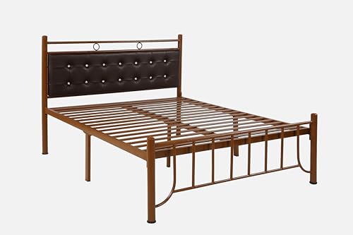 Image of Zuno Metal Queen Size Bed Without Storage | Wrought Iron Double Bed with Headboard & Footboard | Sturdy Powder Coated Platform Bed Queen Size Cot for BedroomLivingRoom Brown (75x60)