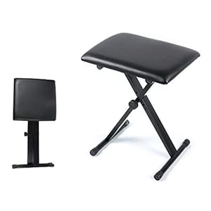 LIVIVO Folding Black Music Piano Stool Fully Adjustable Height Pro X Frame Keyboard Leather Bench Seat – Non Slip Feet