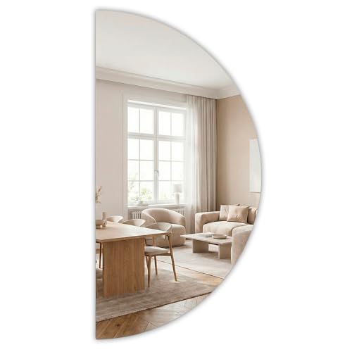 Marctani Espejo de Pared Semicircular Sin Marco 90 x 45cm – Espejo de Media Luna para Baño, Recibidor o Dormitorio – Cristal de Alta Definición con Bordes Pulidos – Estilo Minimalista y Moderno