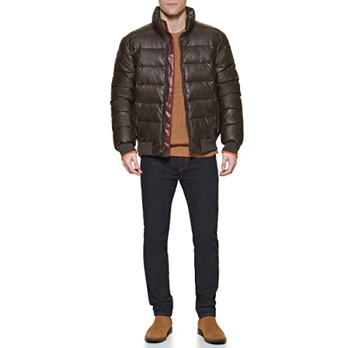 Tommy Hilfiger Mens Tommy Hilfiger Men's Midweight Quilted Faux Leather Bomber, Saddle, Medium2