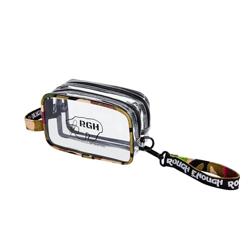 Rough Enough TSA Approved Clear Toiletry for Women Cosmetic Men Shaving Kit Bag Organizer Carry On Travel Essentials with Dry Wet 2 Compartments Quart Size Camo