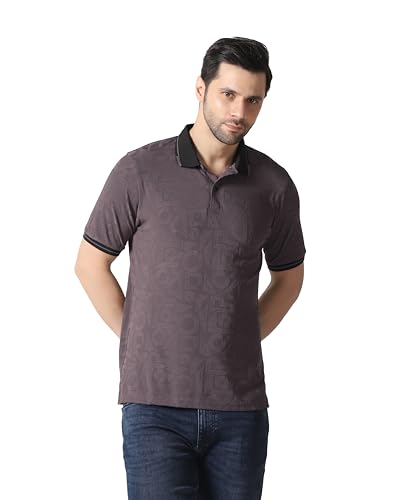 Image of TOPLOT Men's Premium Jacquard Polo T-Shirt | Geometric Textured Design | Contrast Collar & Cuffs | Soft Breathable | Perfect for Office & Casual Wear | Available in Pack of 2 (5281)