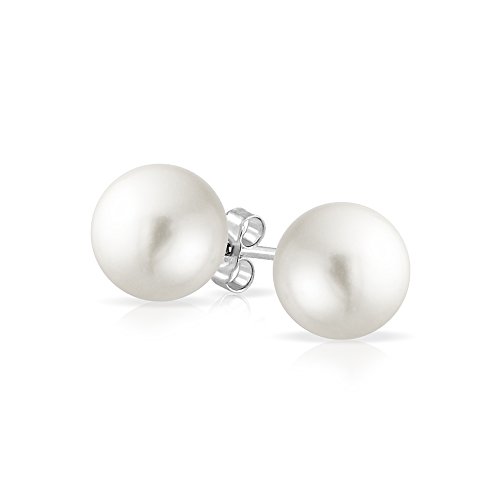 Fashion Bridal Simple Pure Ball White Simulated Pearl Stud Earrings For Women For Teen Sterling Silver 10MM
