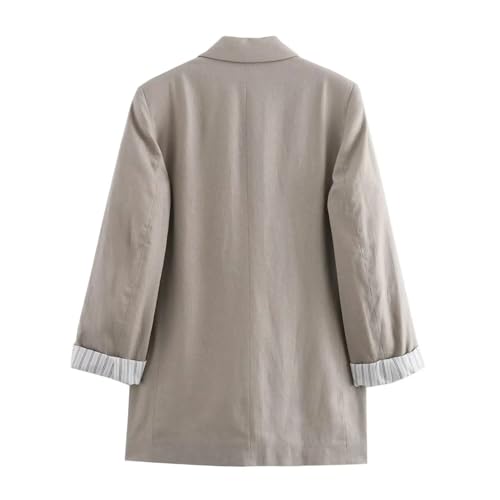 Women Faux Linen Colorful Chic Blazer Roll-Up Long Sleeve Office Business Party Host Suit Outwear2