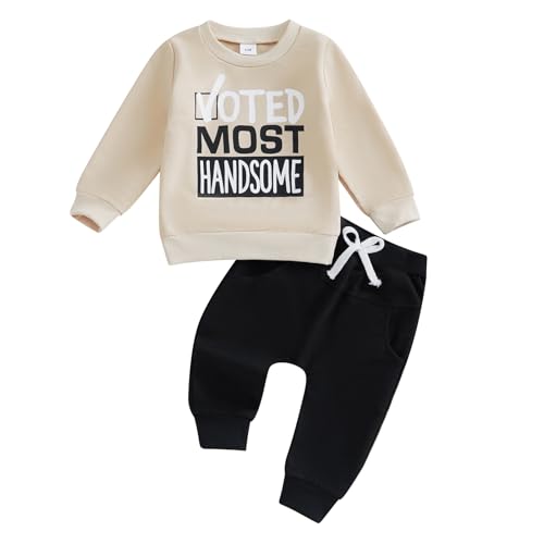 Image of Toddler Baby Boy Fall Winter Clothes Mamas Little Boy Outfit Letter Long Sleeve Sweatshirts and Jogger Pants Set
