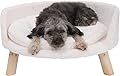 BingoPaw Cat Sofa Chair Bed: Elevated Nordic Pet Stool Bed with Removable Waterproof Mat - Raised Plush Fur Dog Kitten Couch with Wooden Legs Frame (Dia 60cm)