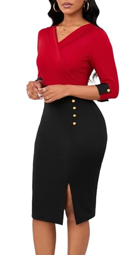 Image of BestGirl Women's Peplum Dresses Bodycon 3 /4 Sleeve Wear to Work Office Sheath Dress