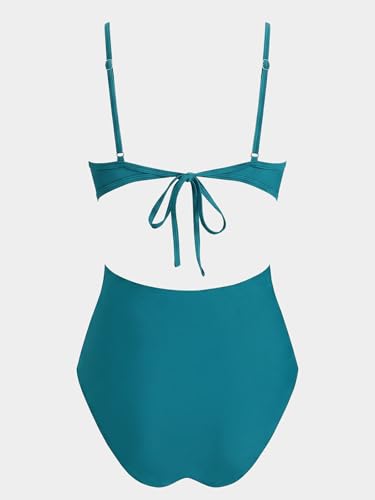 Image of CUPSHE Women's Scoop Neck One Piece Cutout Monokini Swimsuit | Back Self Tie,Soft Removable Cups,Adjustable Straps ,Flattering Bathing Suit For Vacation And Beach