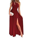 LYANER Women's One Shoulder High Split Cutout Sleeveless Elegant Party Maxi Dress Burgundy Small