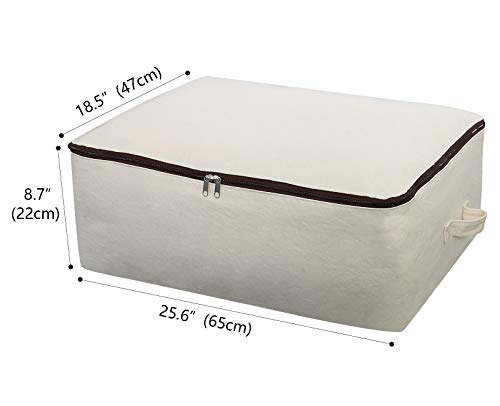 2PCS Canvas Storage Bag, 12OZ Thick Soft Breathable Closet Organizer for Beddings, Comforters, Pillows, Blankets, Clothes, 25.6×18.5×8.7inch, Beige - Image 3