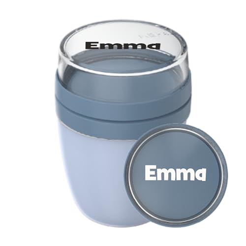 Mepal Müslibecher To Go mit Namen - Personalisierte Joghurtbecher - Lunchpot Ellipse Mini - To Go Becher - Geeignet für Gefrierschrank, Mikrowelle & Spülmaschine - 300 ml + 120 ml - Nordic blue