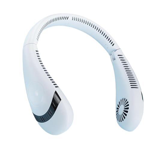Ventilador de cuello portátil, ventilador portátil sin hojas, ventilador personal portátil de 5000 mAh, ventilador de escritorio alimentado por USB, flujo de aire de 360° (/rosa/azul), plegable