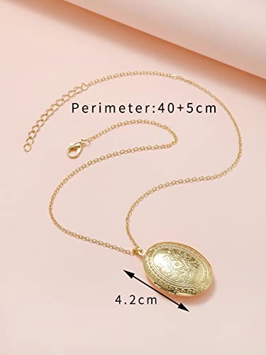 Vintage Engraved Flower Locket Picture Pendant Necklace Antique Carved Pattern Oval Heart Pendant Necklace For Women Hold Picture Souvenir Memorial Jewelry4