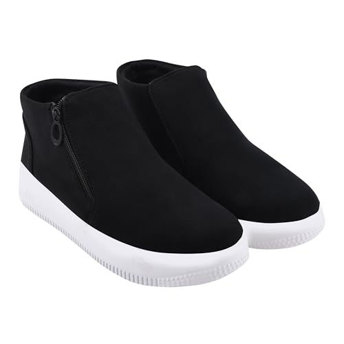 Shoetopia Women's Stylish Suede Casual Boot Sneakers | Ankle Length Slip-On Booot with Side Zipper & Comfortable Slip-Resistant Sole