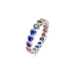 Chakra-Ring-925-Sterling-Silver-Heart-7-Colorful-Chakra-Rainbow-Ring-for-Women MBSUUH Chakra Ring 925 Sterling Silver Heart 7 Colorful Chakra Rainbow Ring for Women Girls