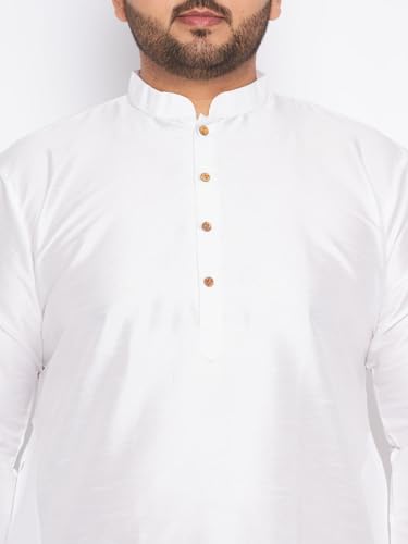 Image of Vastramay Plus Men's White Silk Blend Kurta Pyjama Set VPLUSMKWH001nPBL 44 | Independence Day