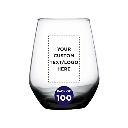 Custom Silica Stemless Wine Glasses 12 oz. Set of 100, Personalized Bulk Pack - Restaurant Glassware, Perfect for Red Wine, White Wine, Cocktails - Black