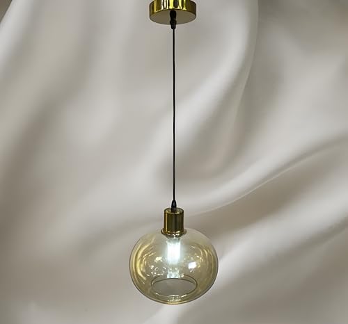 Image of Aurelia Amber Glass Pendant Light | Hanging Ceiling Lamp Fixture Chandelier | Decorative Lighting for Living Room Bedroom Indoor Outdoor Use | Modern Home Decor Light Without Bulb