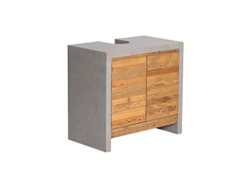 Preisvergleich Produktbild Woodkings® Bad Waschbeckenunterschrank Burnham recycelte Pinie Natur rustikal Waschtischunterschrank Badmöbel Badezimmer Badschrank Bad Unterschrank Massivholztüren Landhaus (Grau)
