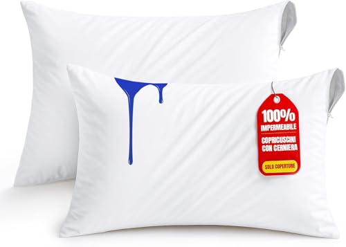 Utopia Bedding Copricuscini Impermeabili 50x75 cm (Set di 2) con Cerniera, Federe Cuscini Letto Certificato Oeko-Tex